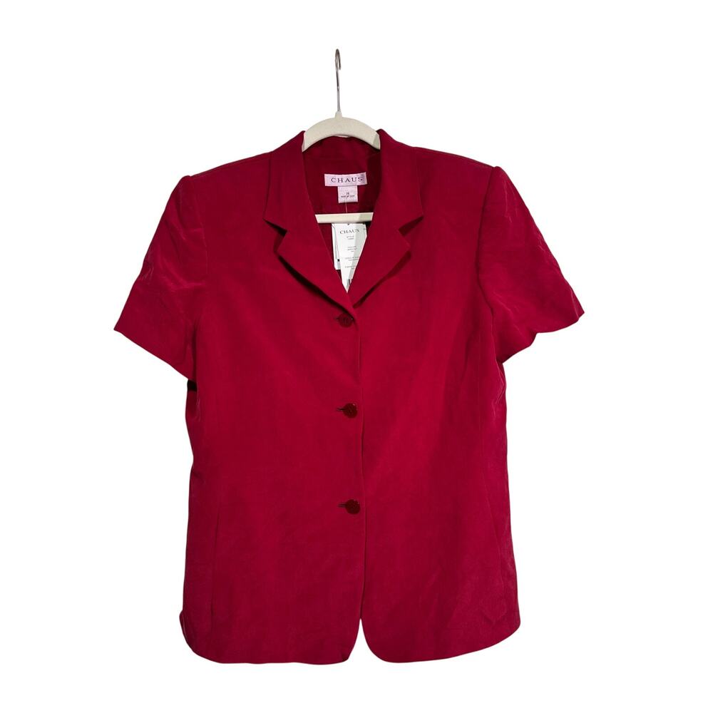 Chaus Red Silk Button Down Shirt Size 14 - Picture 2 of 10